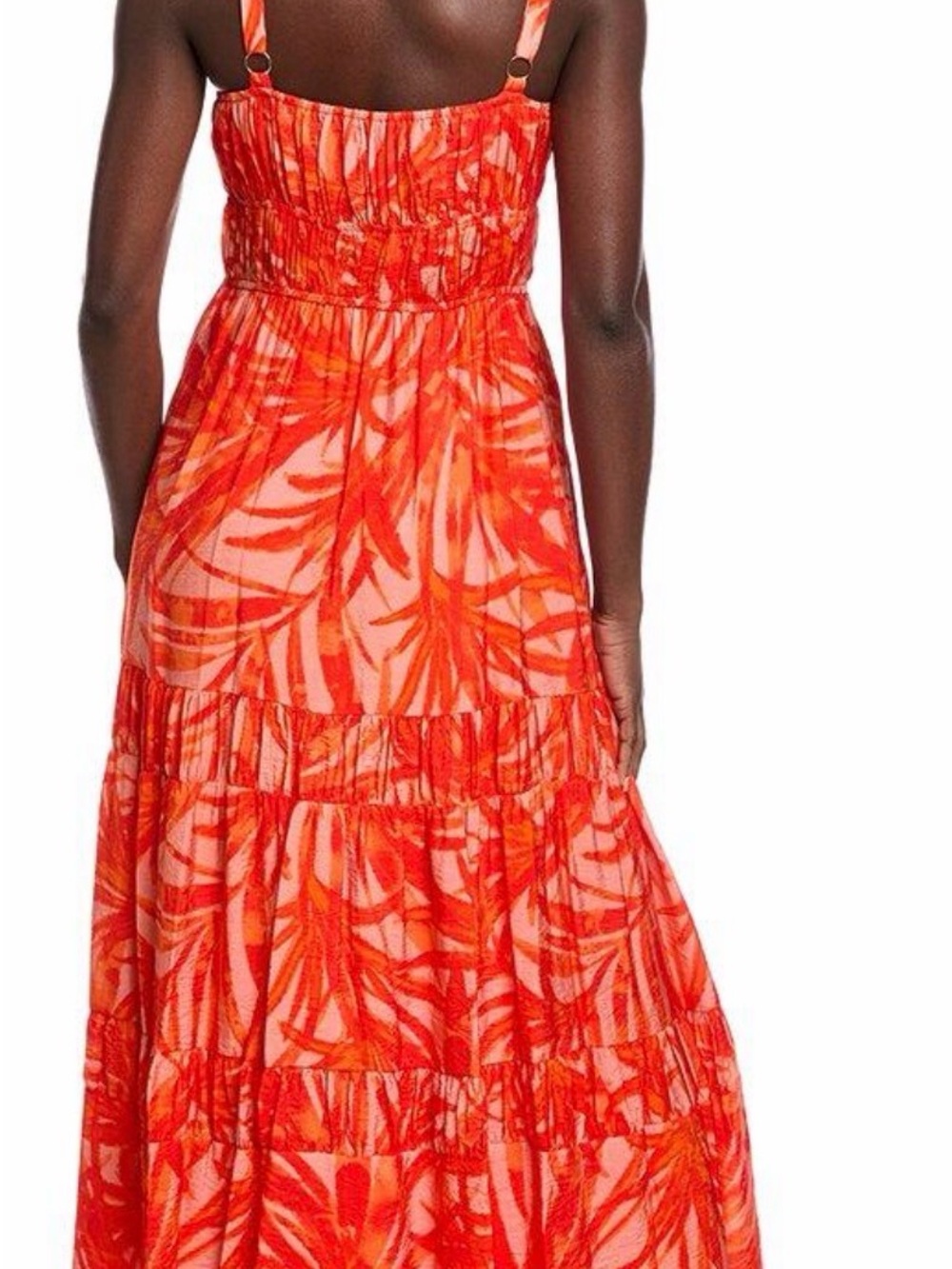 Taylor Coral-Red Adjustable Strap Tropical Maxi Dress - Picture 5 of 9